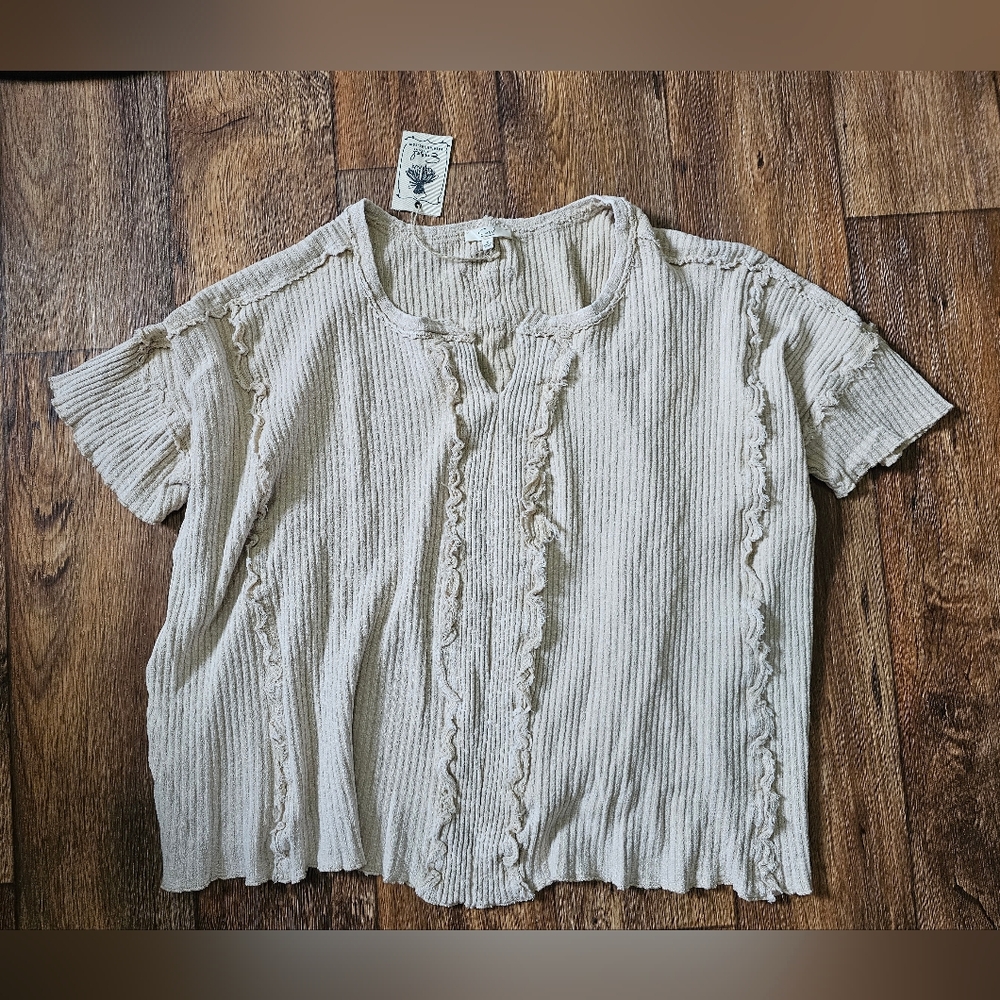 Easel Cream Ribbed Blouse